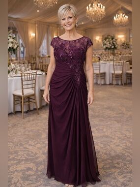 Jasmine Plum Lace Bodice Ruched Maxi Dress. size 8